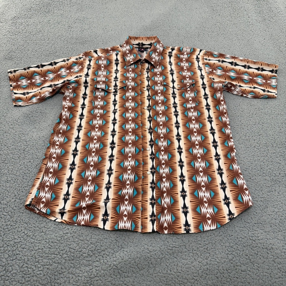 Panhandle Slim Pearl Snap Shirt Mens Large Brown Aztec Southwestern Western
